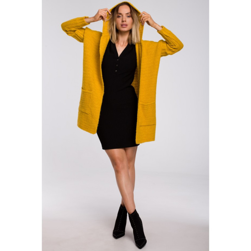 M556 Hooded cardigan with ribbed sleeves - honey