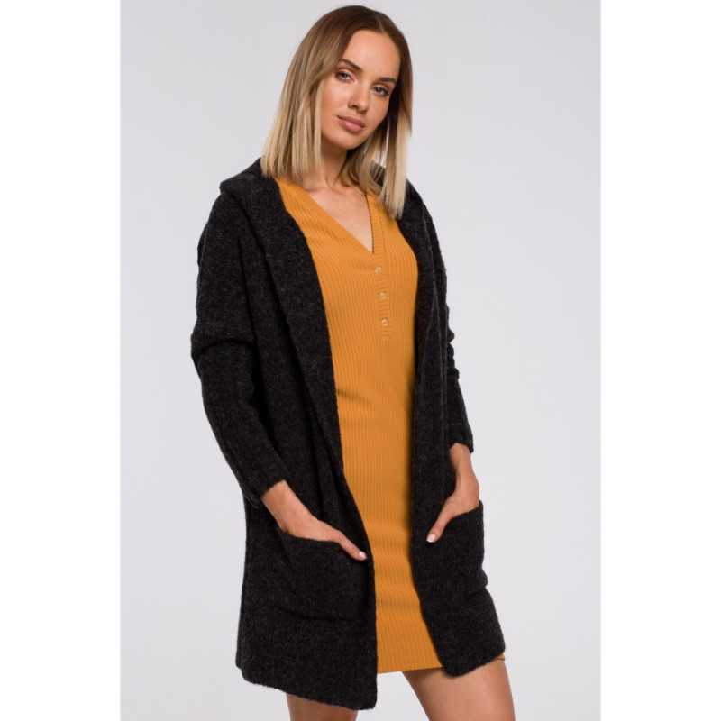 M556 Cardigan with hood and ribbed sleeves - anthracite