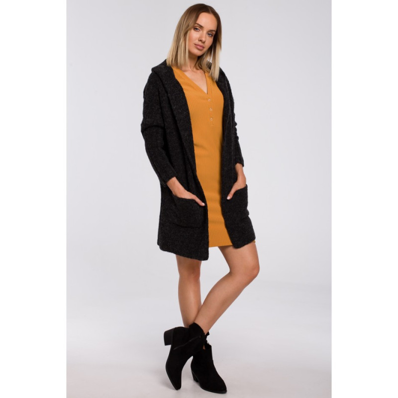 M556 Cardigan with hood and ribbed sleeves - anthracite