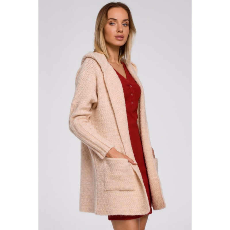 M556 Hooded cardigan with ribbed sleeves - beige