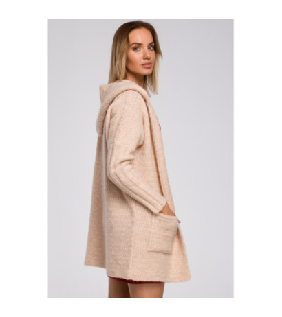 M556 Hooded cardigan with ribbed sleeves - beige