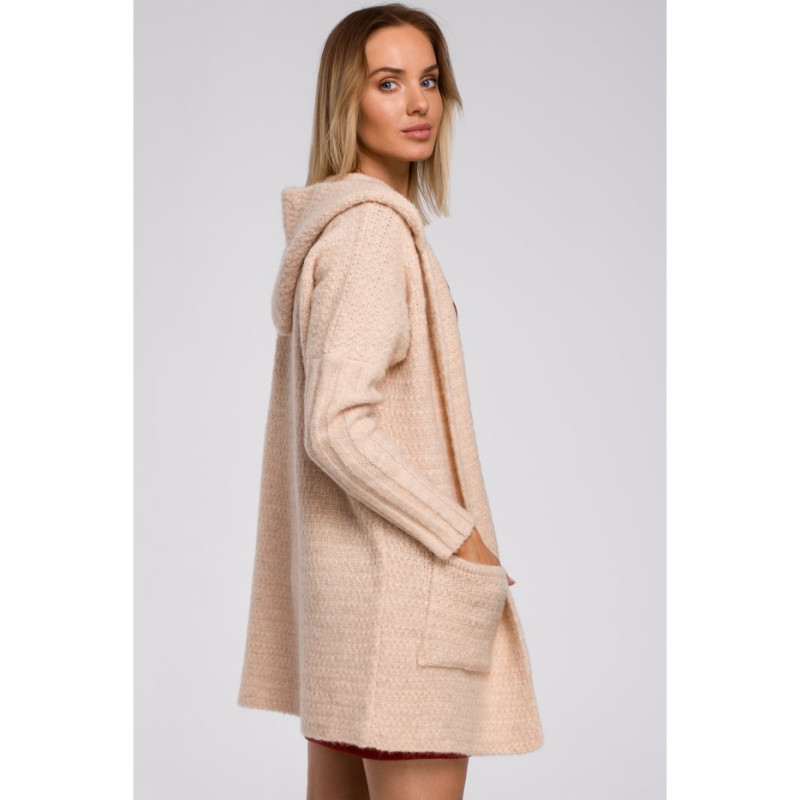 M556 Hooded cardigan with ribbed sleeves - beige