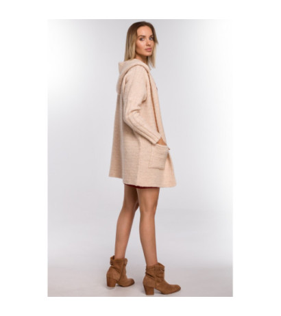 M556 Hooded cardigan with ribbed sleeves - beige