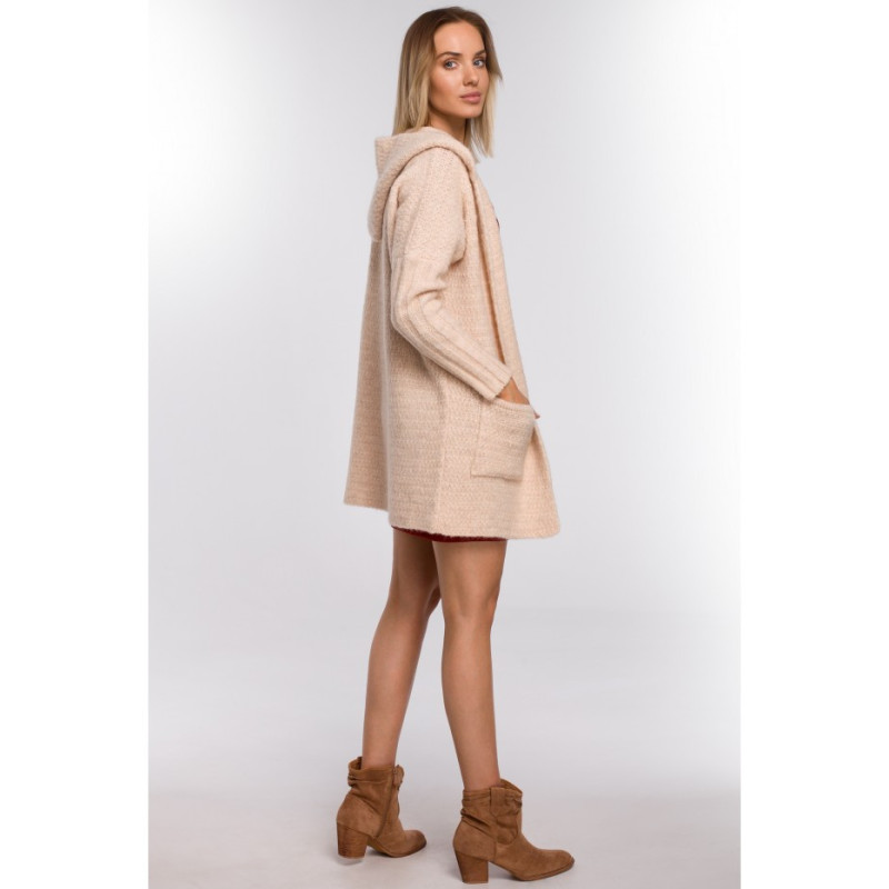 M556 Hooded cardigan with ribbed sleeves - beige