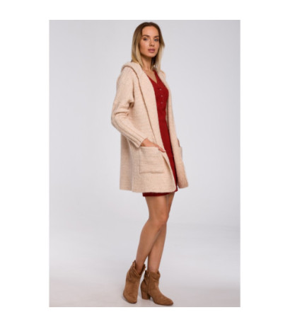 M556 Hooded cardigan with ribbed sleeves - beige