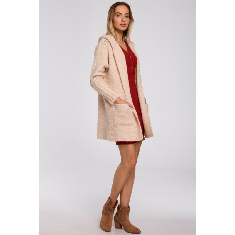 M556 Hooded cardigan with ribbed sleeves - beige