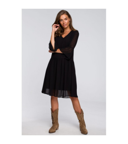 S236 Plain chiffon dress - black