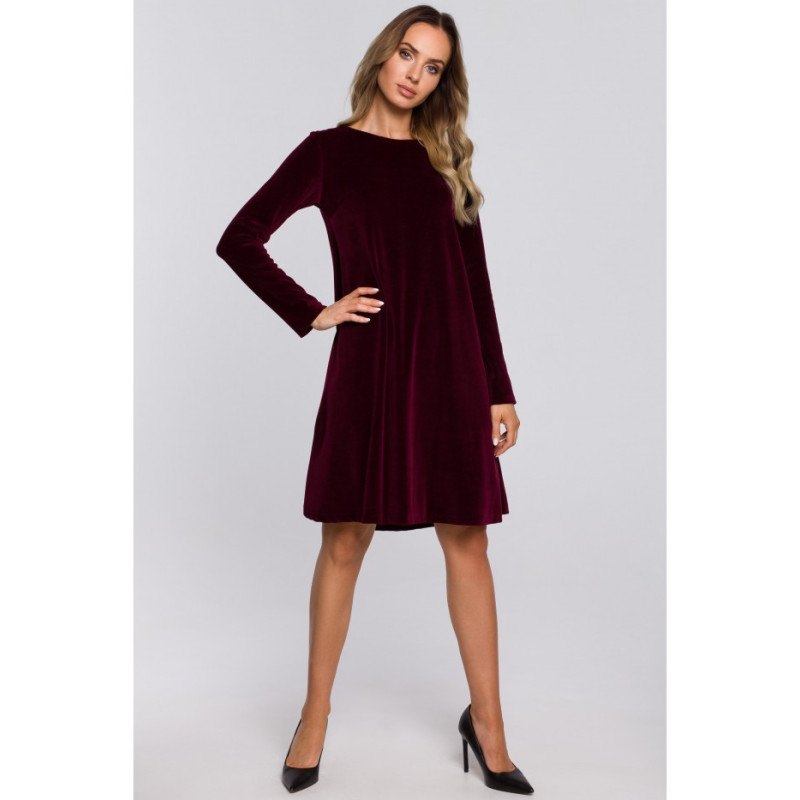 M566 Velour Trapeze Dress - maroon