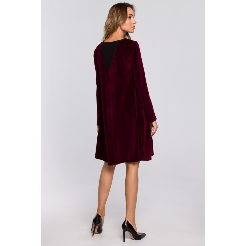 M566 Velour Trapeze Dress - maroon