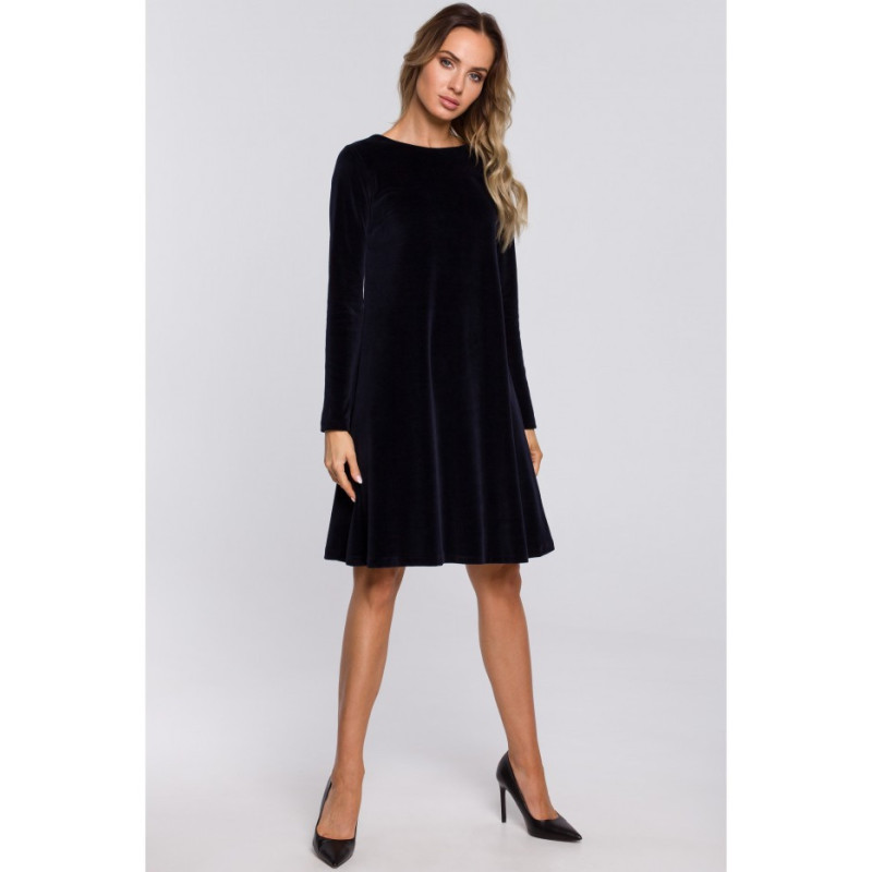 M566 Velour Trapeze Dress - navy blue