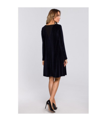 M566 Velour Trapeze Dress - navy blue