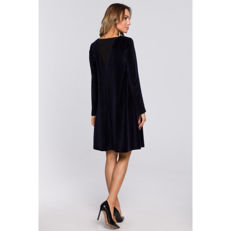 M566 Velour Trapeze Dress - navy blue