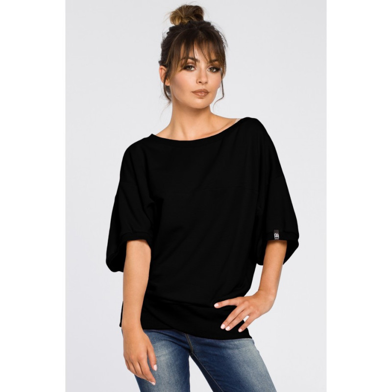 B048 Oversize blouse with kimono sleeves - black