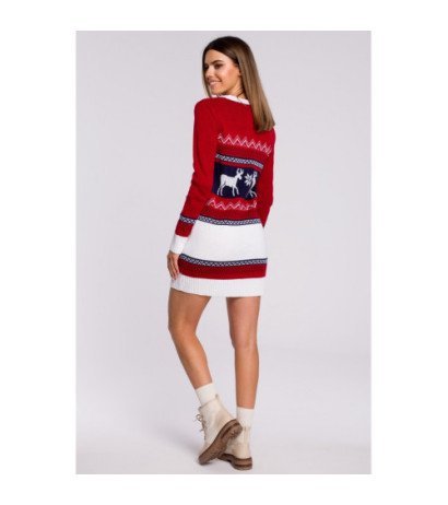 MXS03 Sweater dress with two reindeer - red