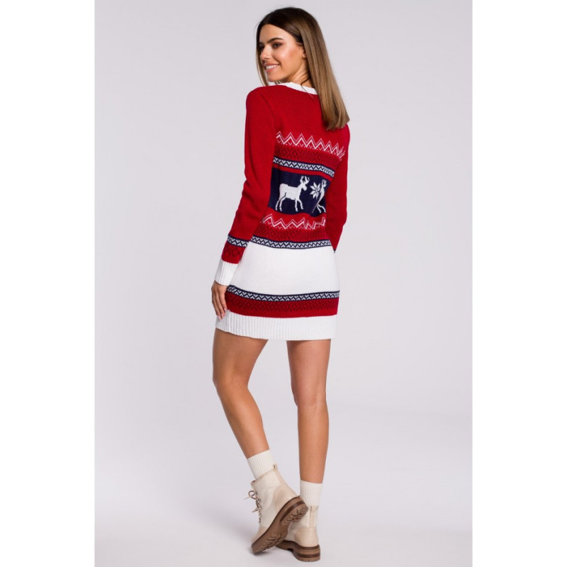 MXS03 Sweater dress with two reindeer - red