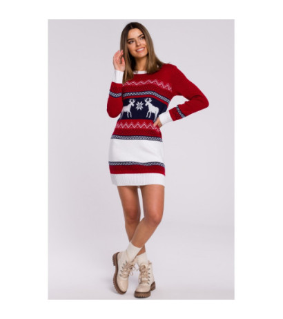 MXS03 Sweater dress with two reindeer - red