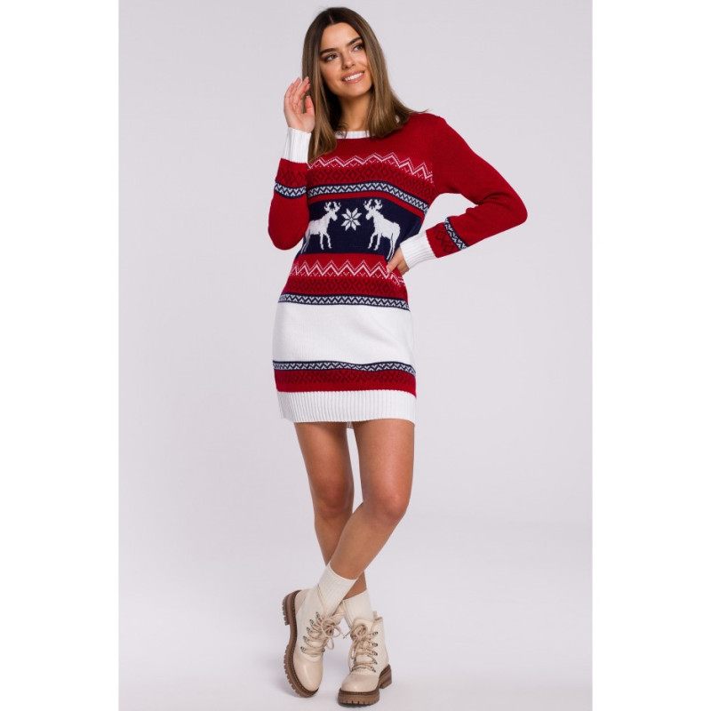 MXS03 Sweater dress with two reindeer - red