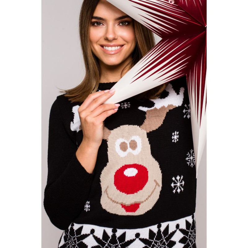 MXS04 Christmas sweater with reindeer - black