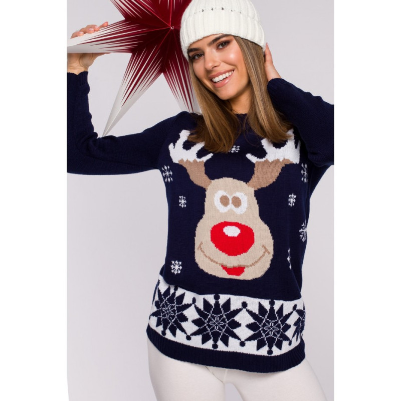 MXS04 Christmas sweater with reindeer - navy blue