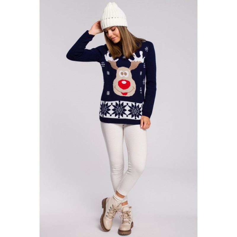 MXS04 Christmas sweater with reindeer - navy blue