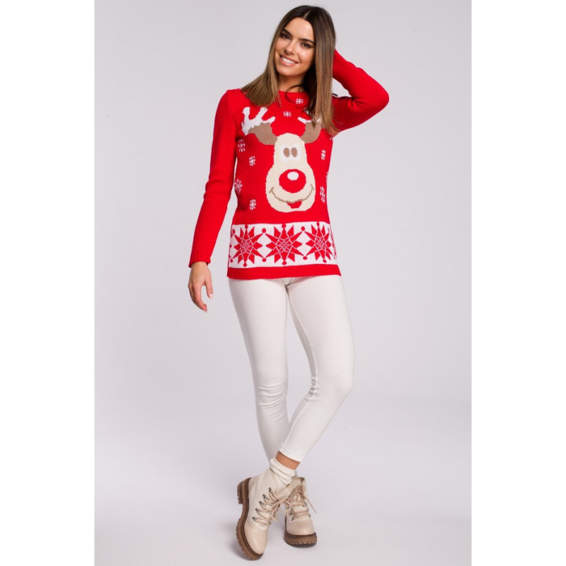 MXS04 Christmas sweater with reindeer - red