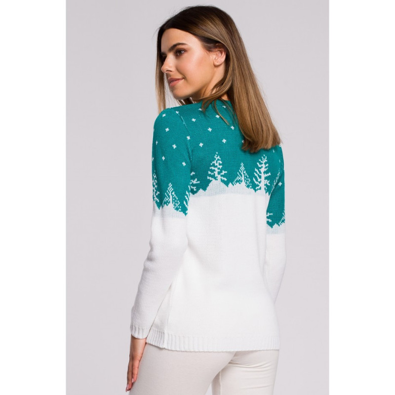 MXS05 Christmas sweater with Christmas tree motif - emerald