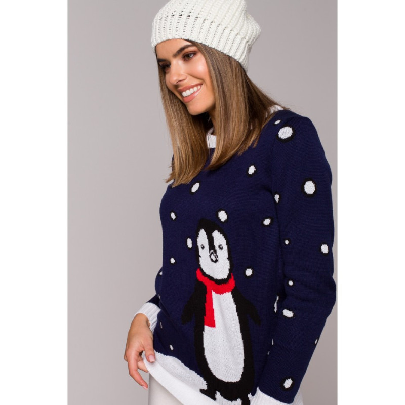 MXS06 Christmas sweater with penguin - navy blue