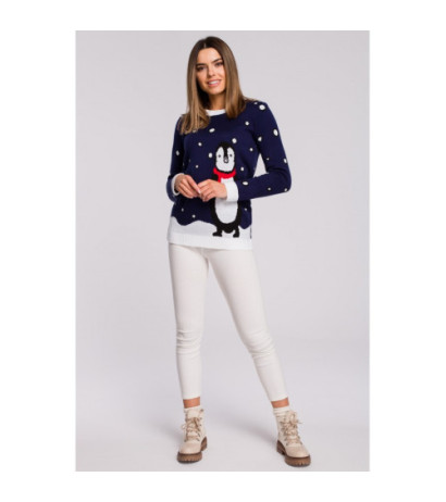 MXS06 Christmas sweater with penguin - navy blue