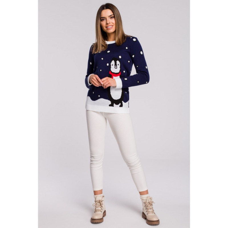 MXS06 Christmas sweater with penguin - navy blue