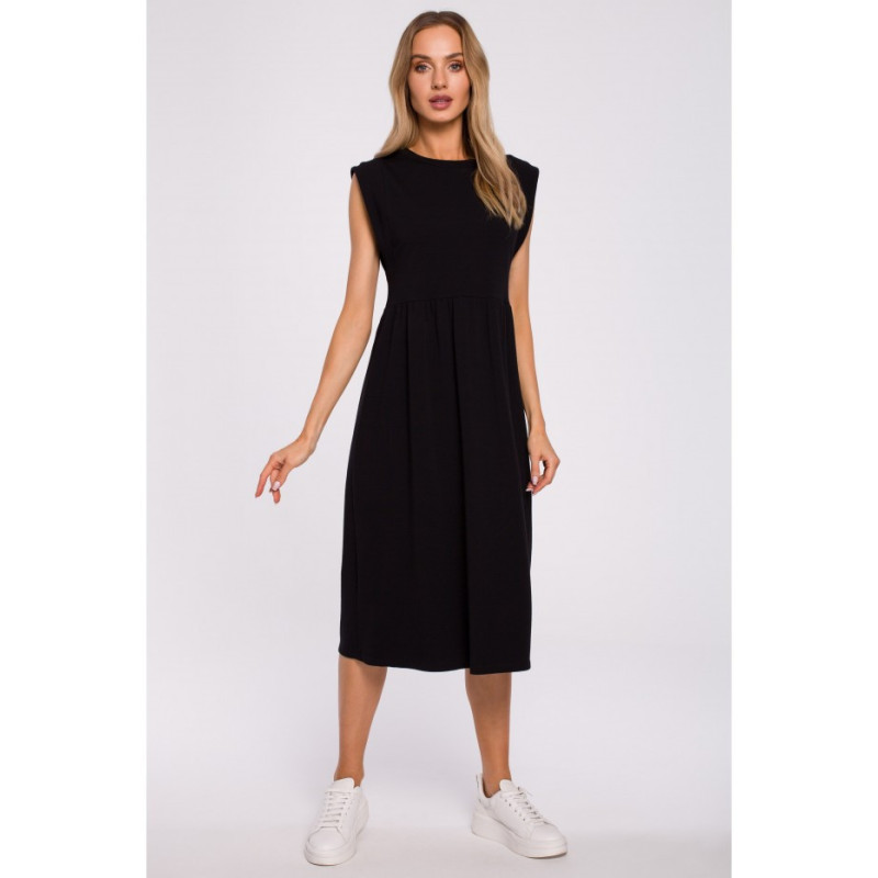 M581 Midi Dress with Embellished Sleeves - Black