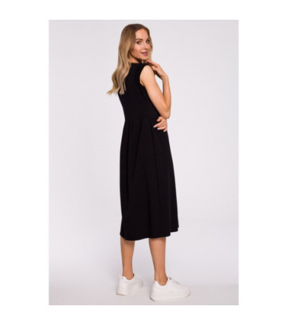 M581 Midi Dress with Embellished Sleeves - Black