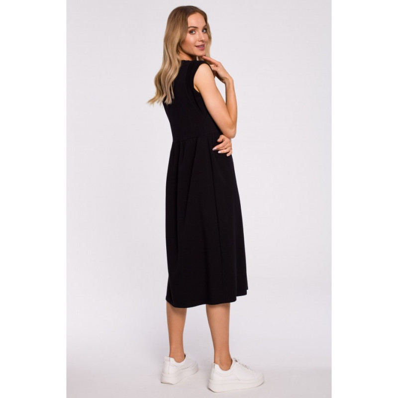 M581 Midi Dress with Embellished Sleeves - Black