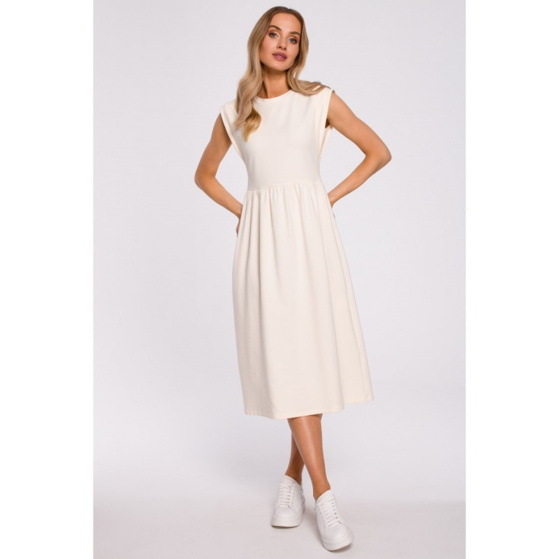 M581 Midi Dress with Embellished Sleeves - cream