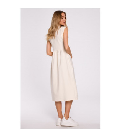 M581 Midi Dress with Embellished Sleeves - cream