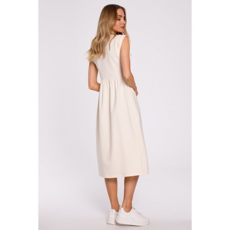 M581 Midi Dress with Embellished Sleeves - cream