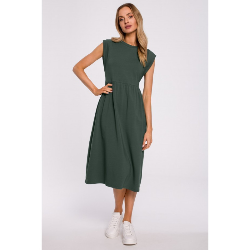 M581 Midi Dress with Embellished Sleeves - military green