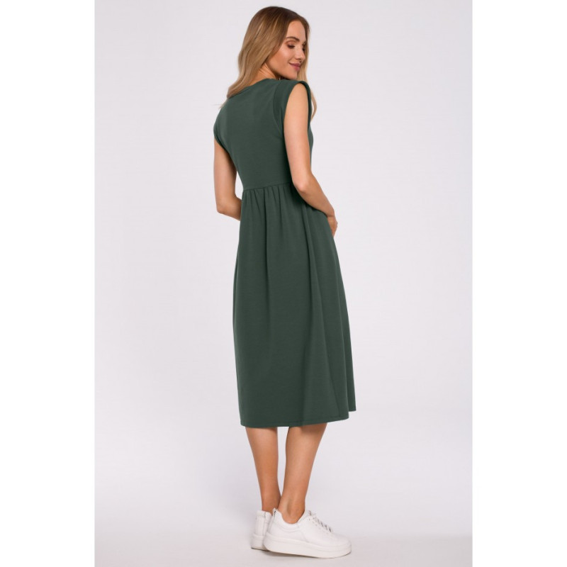 M581 Midi Dress with Embellished Sleeves - military green