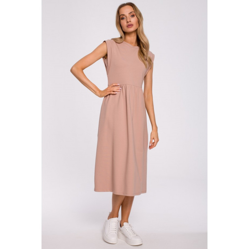 M581 Midi Dress with Embellished Sleeves - mocha