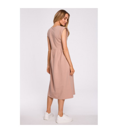 M581 Midi Dress with Embellished Sleeves - mocha