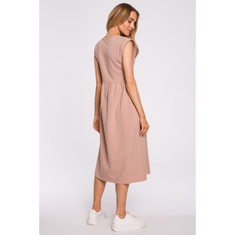 M581 Midi Dress with Embellished Sleeves - mocha