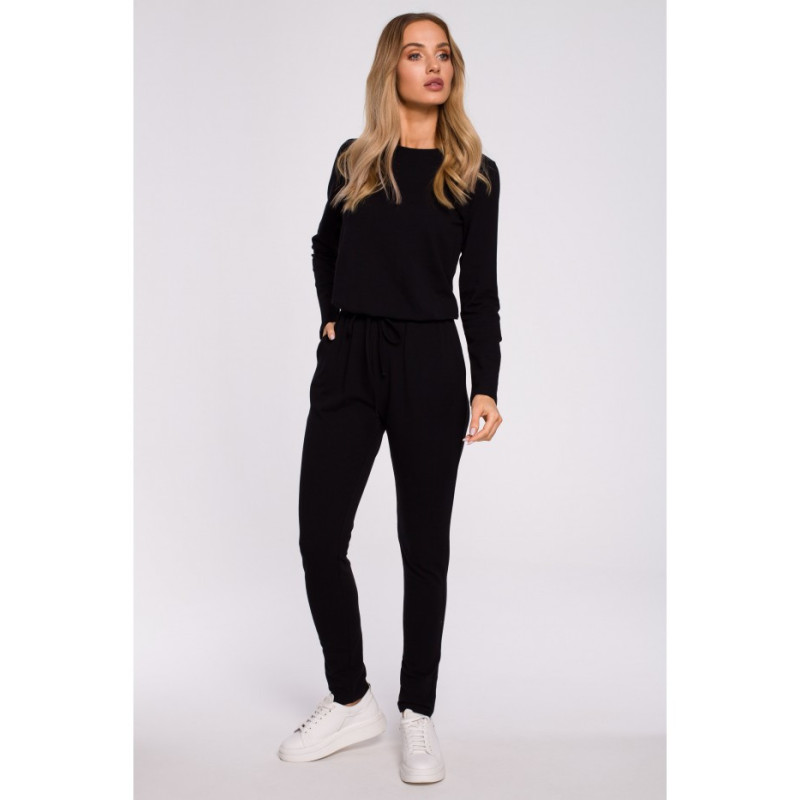 M583 Jumpsuit with Pocket and Decorative Patch - Black