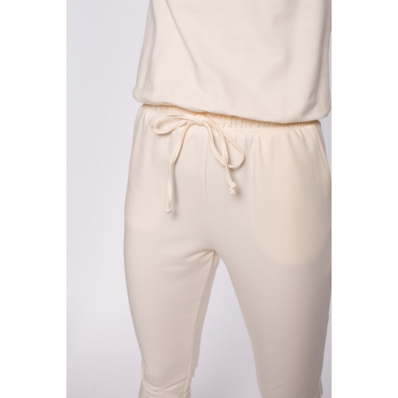 M583 Jumpsuit with Pocket and Decorative Patch - cream