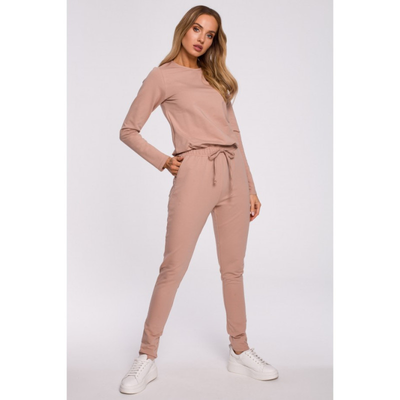 M583 Jumpsuit with Pocket and Decorative Patch - mocha