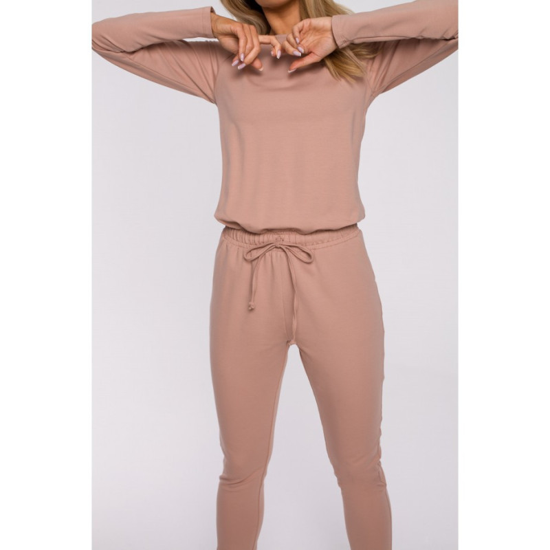 M583 Jumpsuit with Pocket and Decorative Patch - mocha