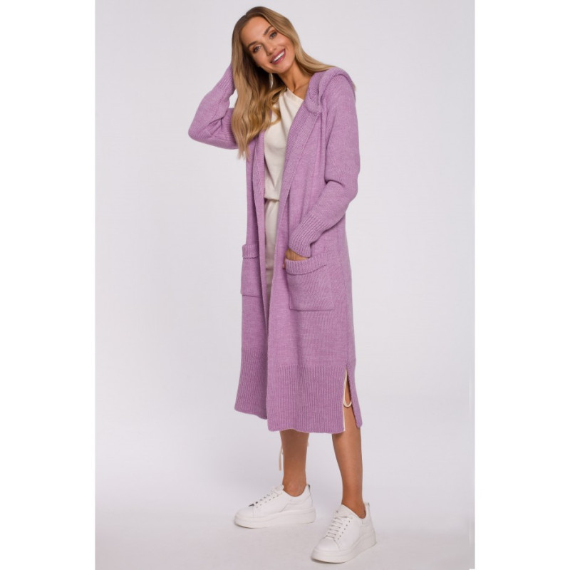 M596 Cardigan With Hood And Pockets - lilac