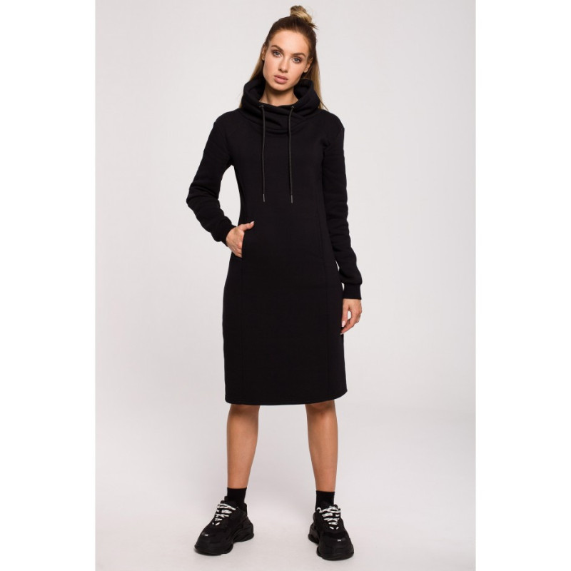 M619 High collar dress - black