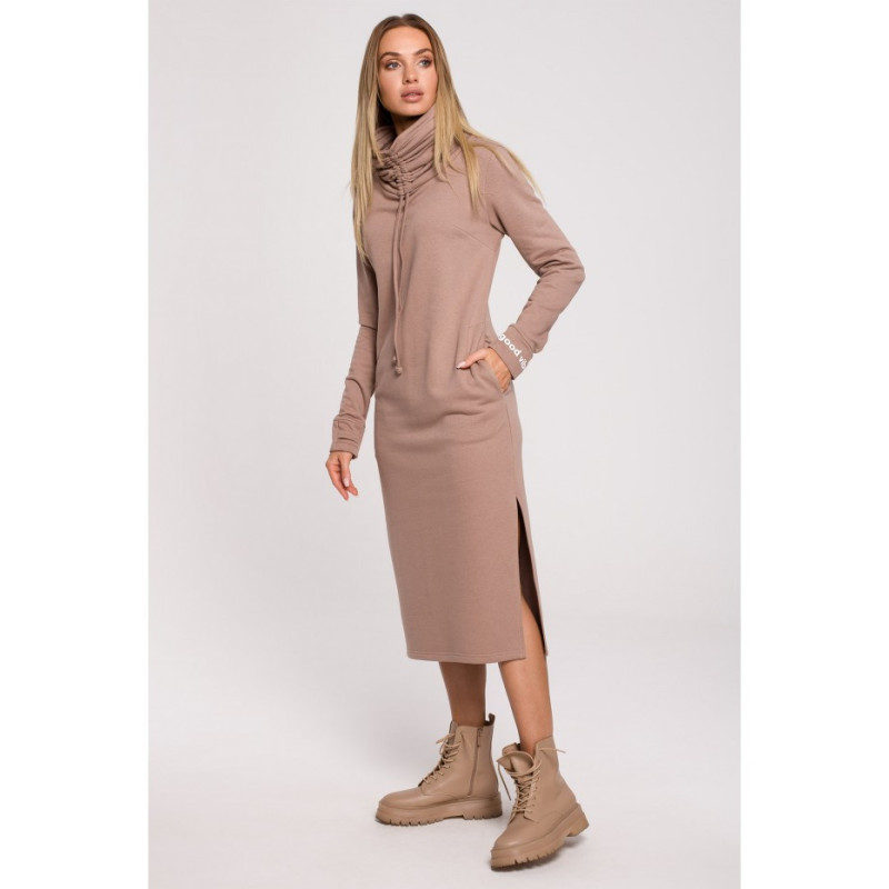 M622 Maxi dress with high collar - cappuccino