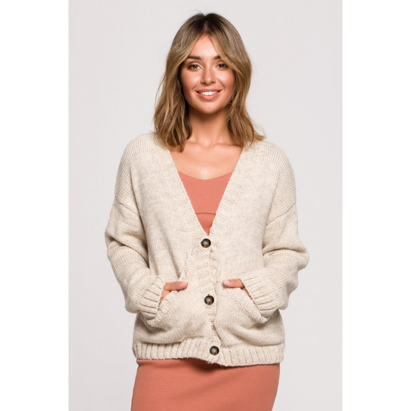 BK074 Button-down cardigan with wide pockets - beige