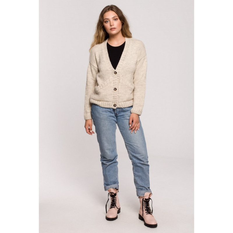 BK074 Button-down cardigan with wide pockets - beige