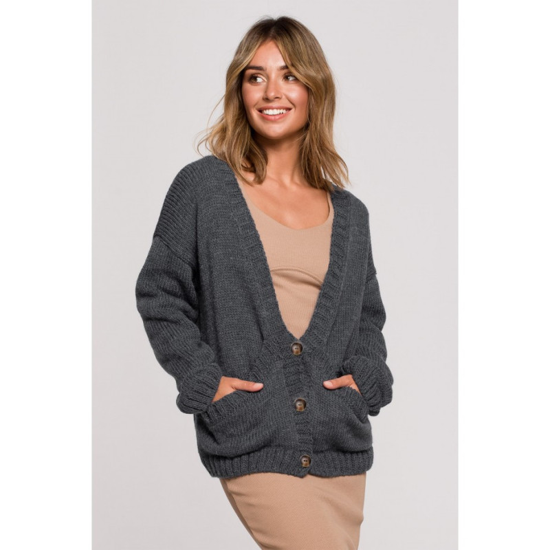 BK074 button-down cardigan with wide pockets - anthracite